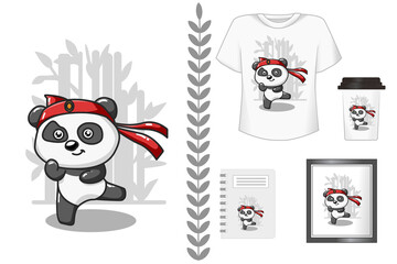 Mockup, panda practicing karate illustration © neves.graphic777