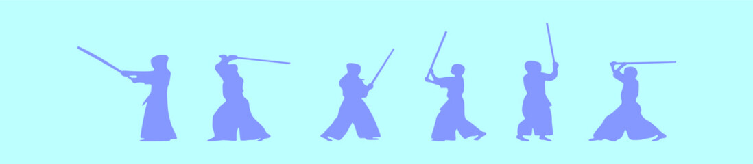 set of kendo sports cartoon icon design template with various models. vector illustration isolated on blue background