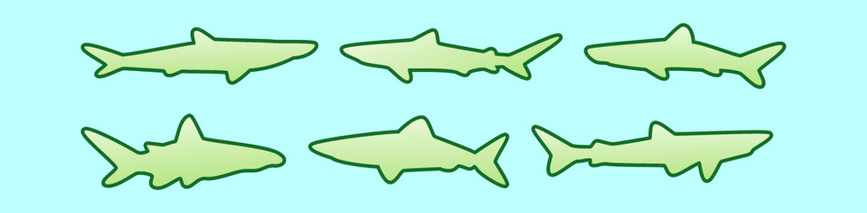 set of shark cartoon icon design template with various models. vector illustration isolated on blue background