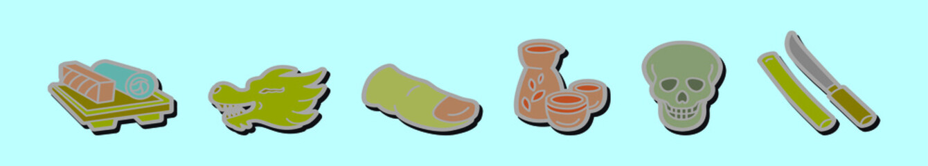 set of Japan yakuza cartoon icon design template with various model. vector illustration isolated on blue