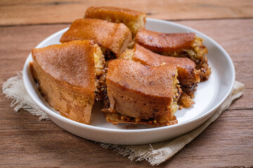 Martabak manis is Indonesian stuffed sweet pancake filled with roasted peanut and chocolate