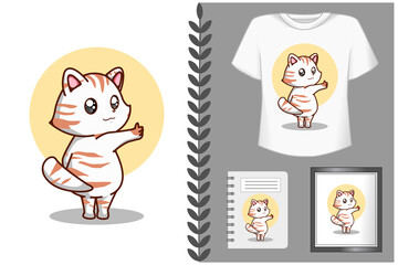 Mockup, cute striped cat giving thumbs up