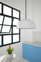Empty kitchen interior background, selective focus, 3d illustration.