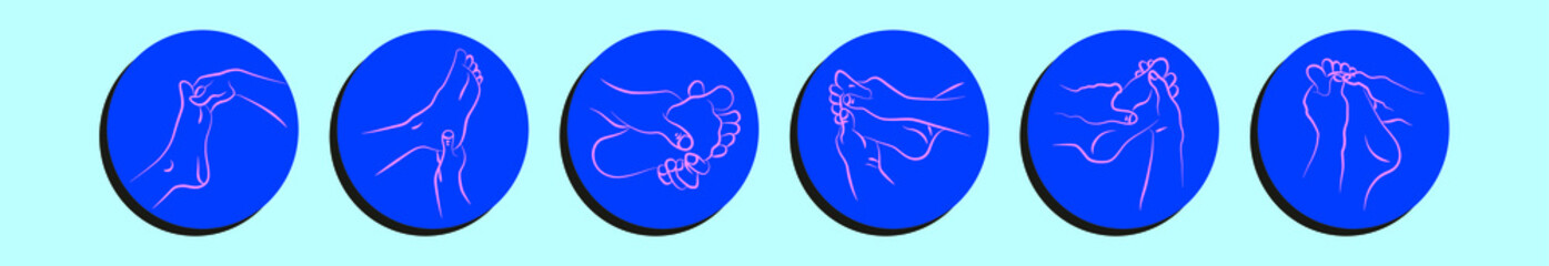 set of reflexology cartoon icon design template with various models. vector illustration isolated on blue background