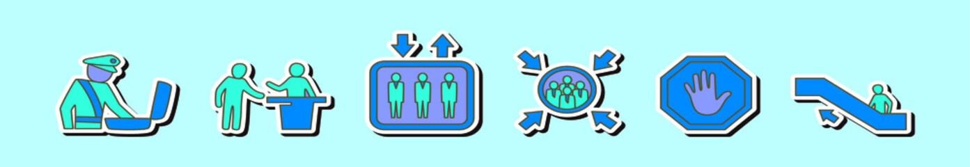 set of escalator cartoon icon design template with various models. vector illustration isolated on blue background