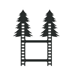 illustration of film symbol combined pine icon, icon for adventure film or documentation maker.