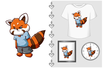 Mockup cute red panda illustration