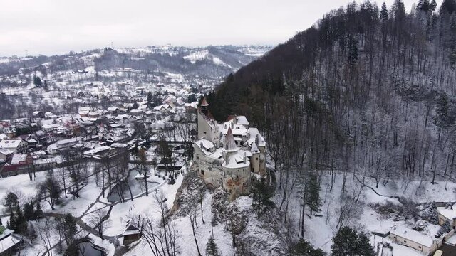 Castle Bran Aerial View attributed to Count Dracula in Transylvania - Romania