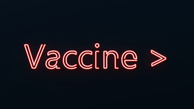 3d sign "Vaccine" neon tube light on blue background, 3d rendering