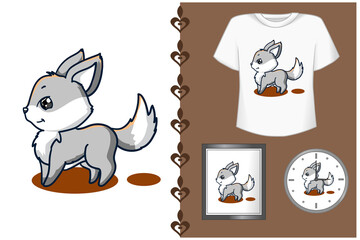 Mockup pretty fox cartoon illustration