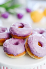 Colorful dessert purple donuts Spring Easter