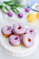 Colorful dessert purple donuts Spring Easter