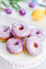 Colorful dessert purple donuts Spring Easter