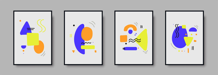 Abstract geometric mid century wall art print set. Black and white poster with geometric shapes for wall art, interior gallery. Artwork for wall decor with neutral colors,minimal. Vector illustration