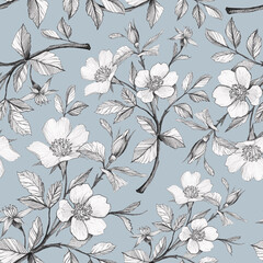 seamless pattern with flowers Pencil drawn 