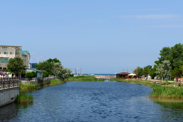 Fototapeta na wymiar Anapka river estuary in Anapa resort, Krasnodar Krai, Russia.