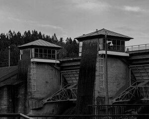 dam in myczkowce in poland mountains water black and white b & w