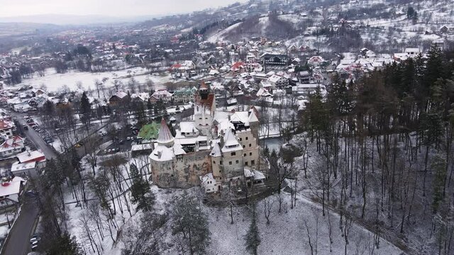 Castle Bran Aerial View attributed to Count Dracula in Transylvania - Romania
