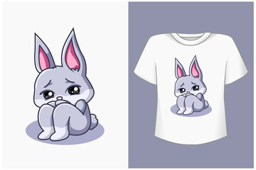 Mockup cute and sad rabbit cartoon illustration