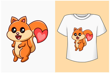 Mockup cute squirrel with love cartoon illustration
