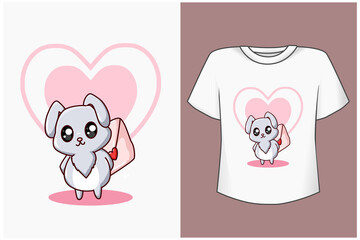 Mockup happy rabbit with letter cartoon illustration