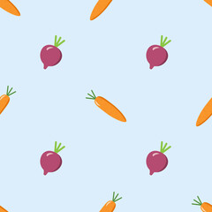 carrots and beetroot wallpaper. Hand drawn carrot and beet seamless pattern on white background. Design for fabric, textile print, wrapping paper, children textile. Vector illustration