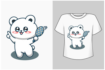 Mockup cute dancing bear cartoon illustration