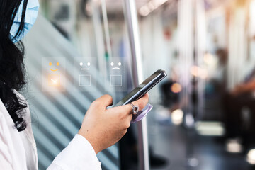 User give rating to service experience on online application, Customer review satisfaction feedback survey concept,  Customer can evaluate quality of service leading to reputation ranking of business.