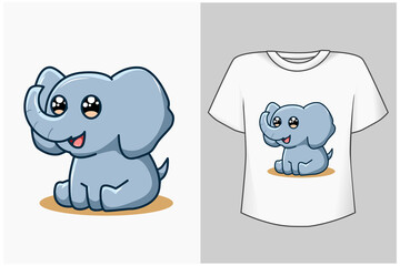 Mockup little happy elephant cartoon illustration