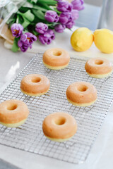 Colorful dessert purple donuts Spring Easter