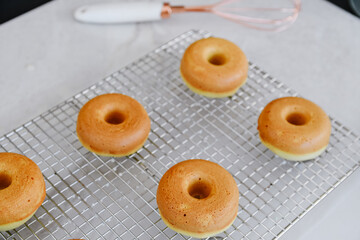 Colorful dessert purple donuts Spring Easter
