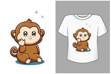 Mockup cute baby monkey cartoon illustration