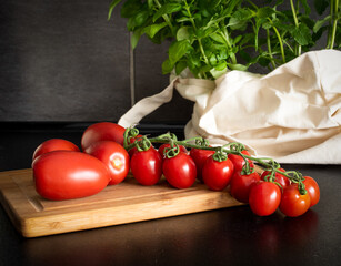 fresh tomatoes and herbs (basil)