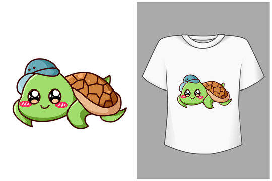 Mockup cute and funny turtle cartoon illustration
