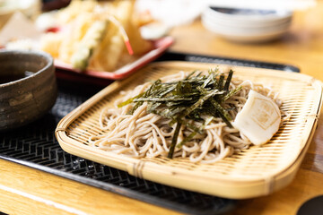 ざるそばのクローズアップ