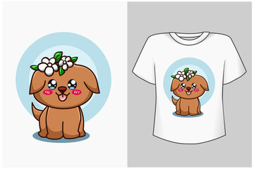 Mockup cute brown dog cartoon illustration