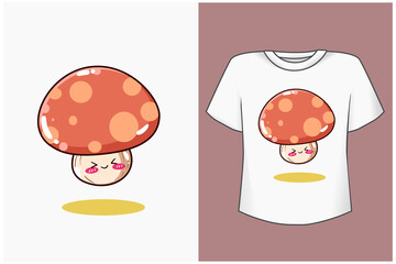 Mockup cute and small mushroom cartoon illustration