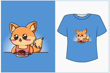 Mockup fox with cake cartoon illustration