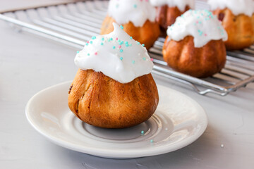 Rum baba is a confection made of sweet yeast dough.