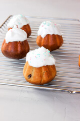 Rum baba is a confection made of sweet yeast dough.