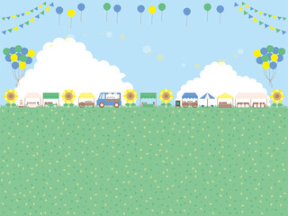 シンプルな夏のフリーマーケットの背景イラスト 中央のレイアウト