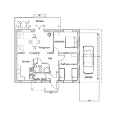 Black and White floor plan of a modern apartment. Detailed architectural vector blueprint suburban house.