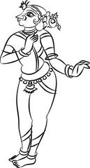 Kalamkari Indian traditional art on linen fabrics. Gopika or Lord's lady servants are drawn in different backgrounds. for textile printing, logo, wallpaper