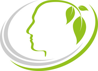 Menschen, Gesicht, Kopf und Blätter, Logo, Hintergrund