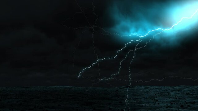 Lightning Strikes During A Super Thunderstorm. Realistic 3D Animation. Ultra High Definition. 3840x2160.