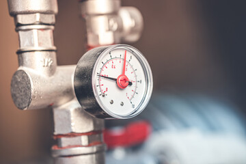 pressure increase in the pipe. manometer closeup.