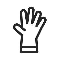 Obraz premium Surgical or medical latex glove. Rubber garden gloves line, outline icon. Protection from coronavirus, covid 19 simple sign. Work clothing. Vector illustration editable stroke