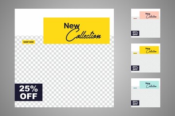 New set of editable minimal banner templates. Suitable for social media posts and web or internet ads. Vector illustration with photo college.