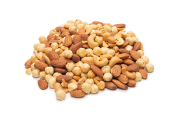 Mix of nuts isolated on white background. Top view.