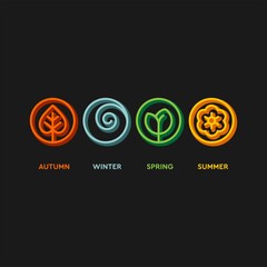Seasons flat vector icons. Summer, autumn, winter, spring flat vector icons